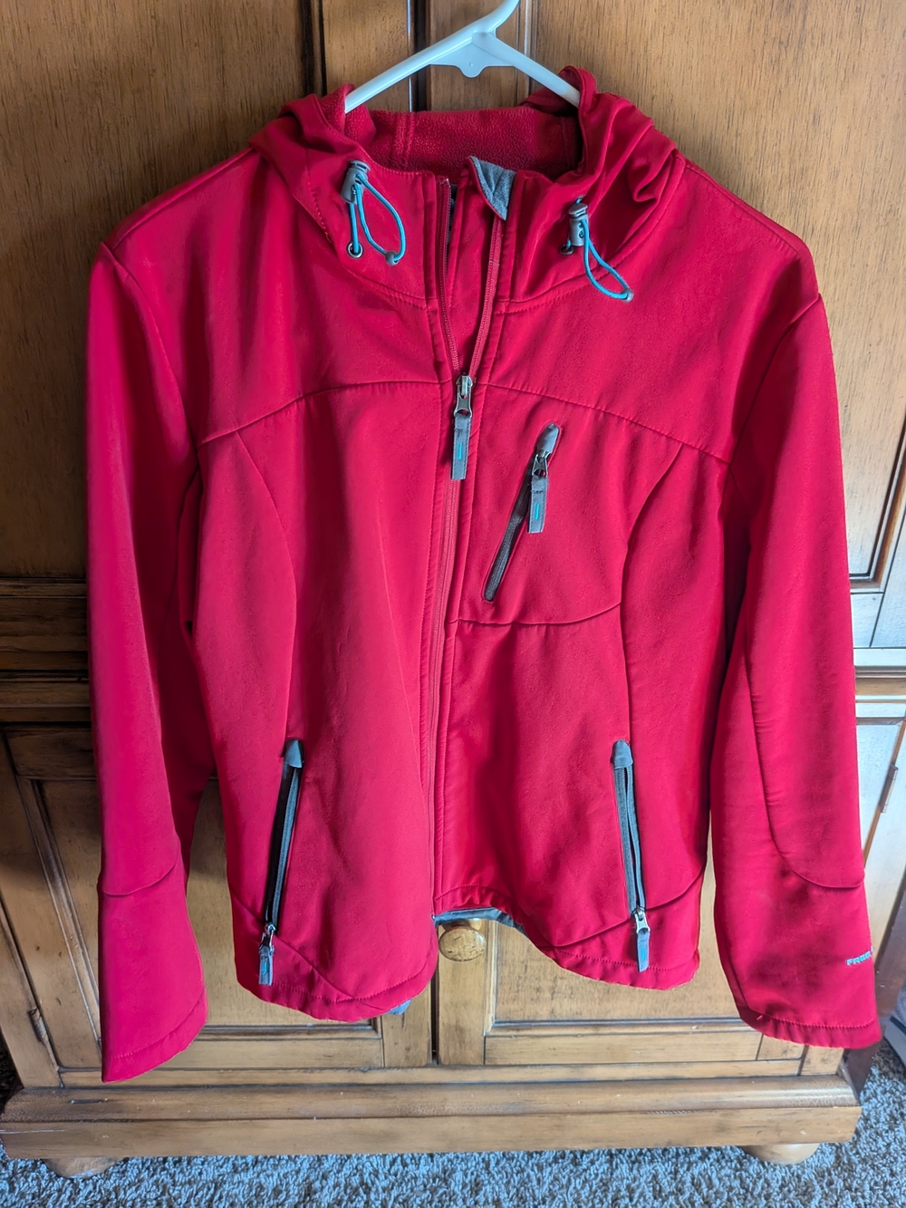 Free Country Red Softshell Jacket with Teal Accents